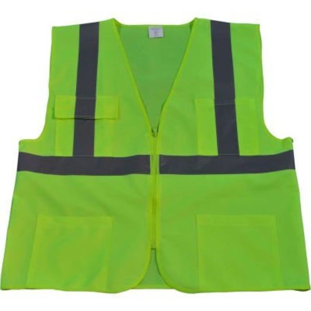 PETRA ROC INC Petra Roc 4-Pocket Safety Vest, ANSI Class 2, Zipper Closure, Polyester Solid, Lime, 4XL/5XL LV24-4X/5X